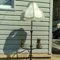 Stiffel Mcm Brass Lamp Mid Century Modern With Glass Shelf