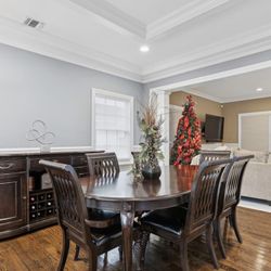 $300 Only - Chocolate Dining Room Set With Chairs And Credenza