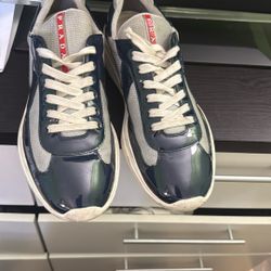 Navy Blue Patent Leather Prada Sneakers