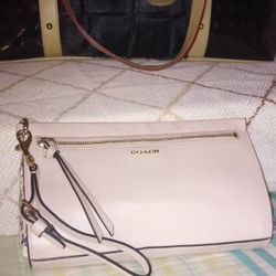 Powder Pink Coach Clutch, & Arcadia Black Cowhide Purse
