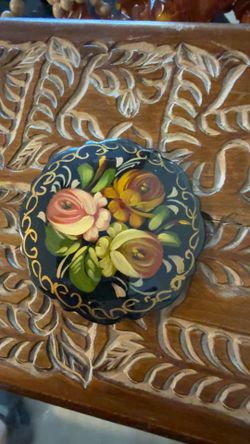 Vintage Hand-Painted Russian Floral Brooch