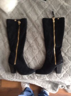High leg boots black 8.5 size low wedge