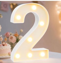 Decorative Led Light Up Number Letters, White Plastic Marquee Number Lights Sign Party Wedding Decor Battery Operated Number (2)