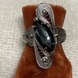 Black Diamond Onyx Sterling Silver Ring Size 9