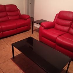 2-Piece Genuine Leather Couch Set – Red Cherry – Like New!