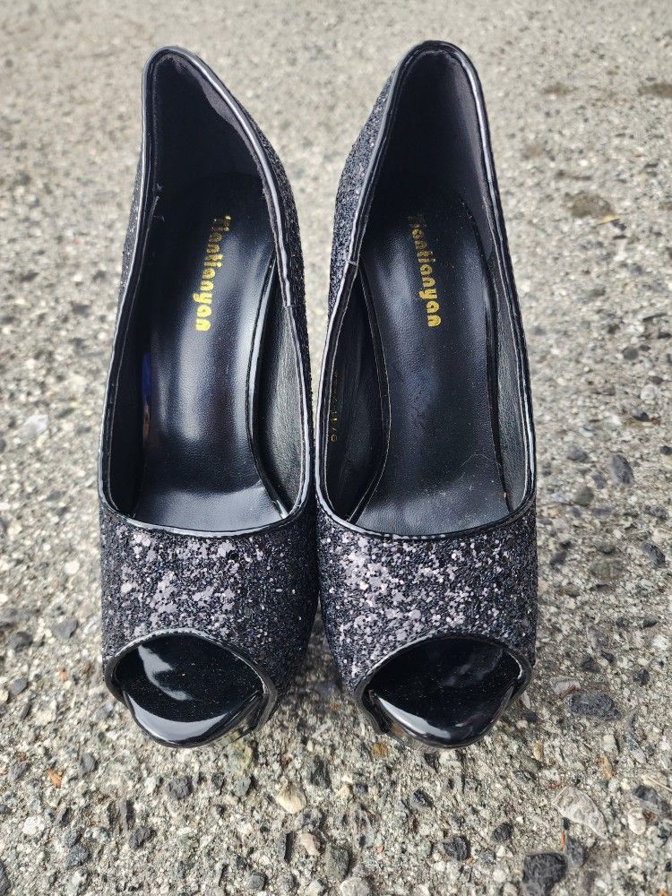 Black Glitter Heels