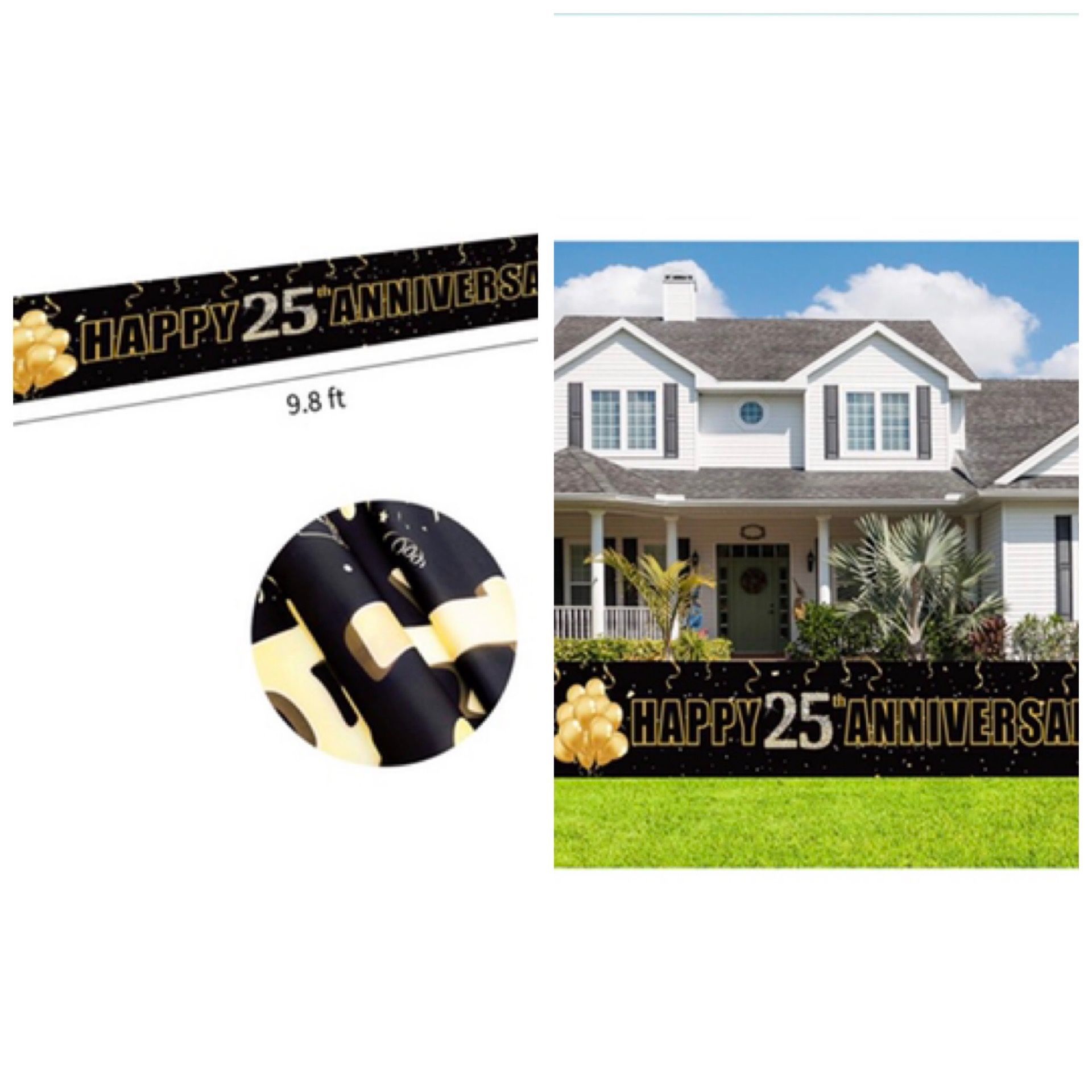 Anniversary Banner 9.8x1.6 Ft ( Durable Material )and Yard Sign 11.8 x15.4 (Waterproof )25th