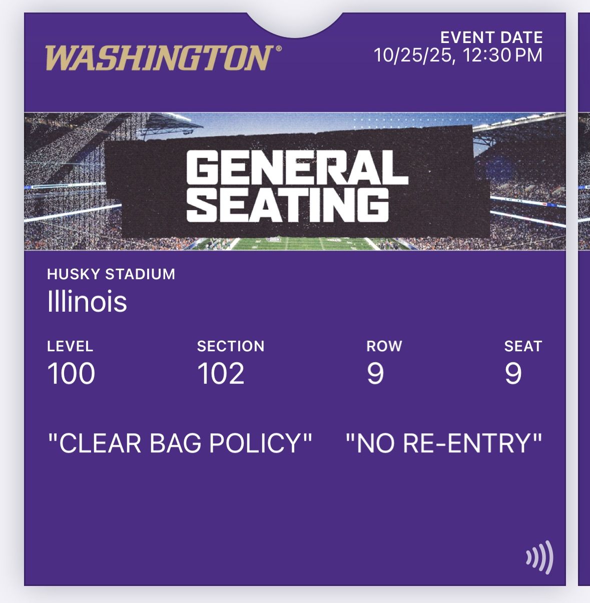 UW Football Tickets - 10/25 UW VS Illinois