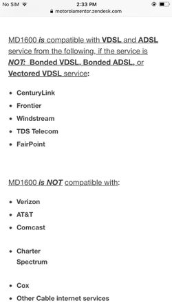 MOTOROLA VDSL2/ADSL2+ Modem + WiFi AC1600 Gigabit Router, Model