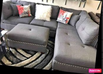 New Grey Sectional with Ottoman