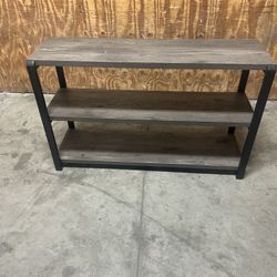 Rectangle brown wood/Metal Rustic Brown Particle Board Wood Top Sofa Table with 3 Open Storage Shelves