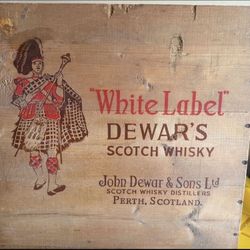 Vintage Dewars White Label Scotch Whisky 15.25" Wood Wooden Box Case Crate  