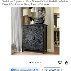 Black Floral Carved Accent Cabinet