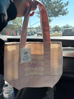 Pink mini stripped Trader Joe’s bag