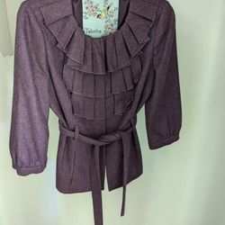 Women's Tabitha Anthropologie 3/4 Sleeve Purple Wool Blazer Size 4