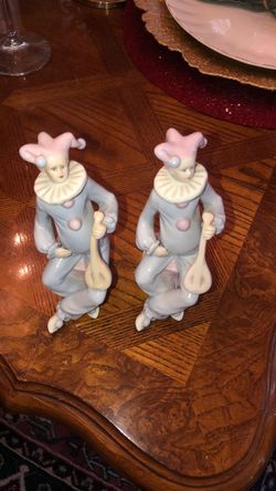 Porcelain Harlequin Jester Figurines – Set of 2