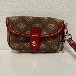 Dooney & Bourke - Signature Canvas Brown & Red Wristlet/Clutch