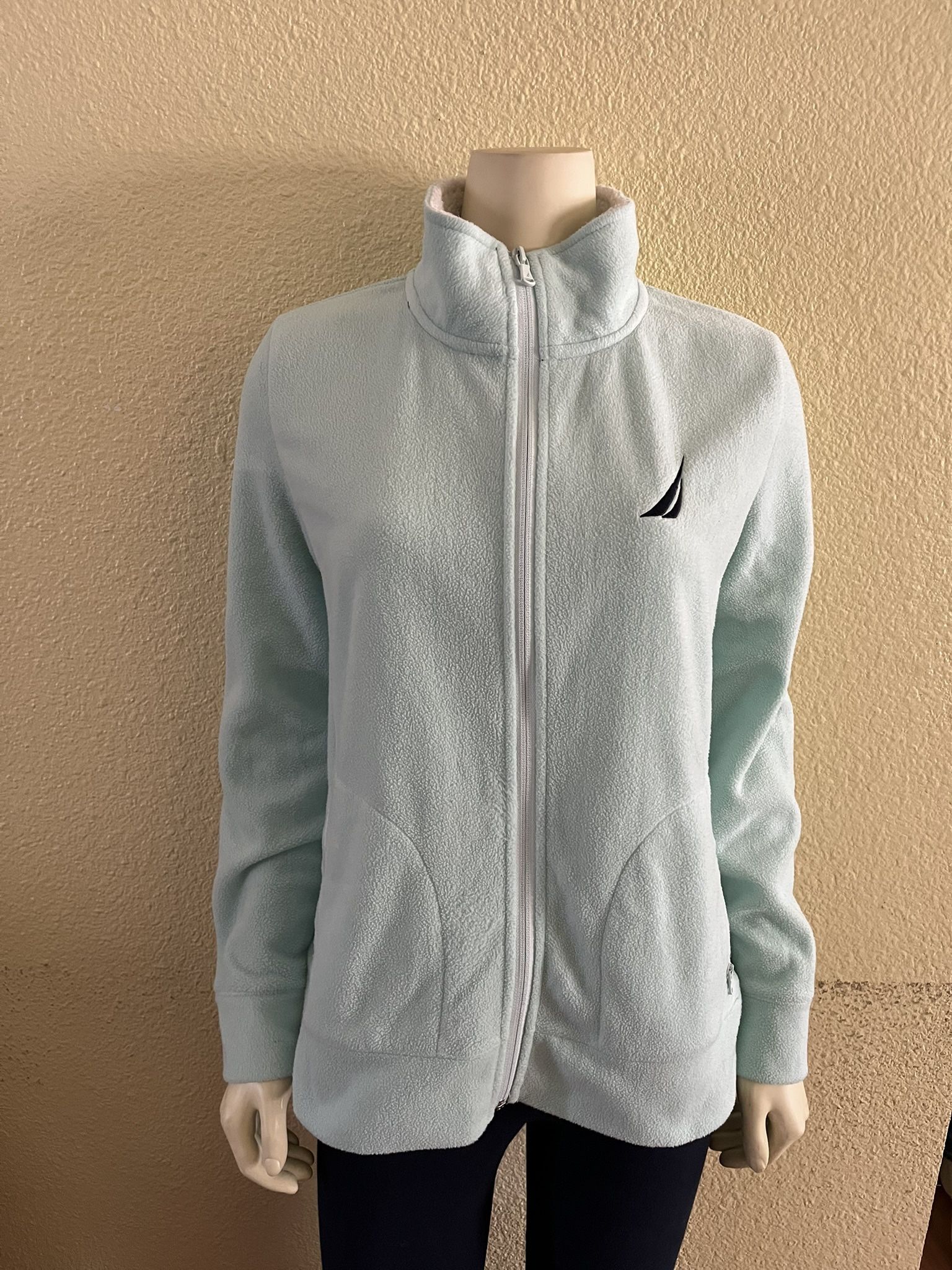 Nautica Women’s Aqua Blue Green Sherpa Collar & Fleece Full Zip Jacket Size M