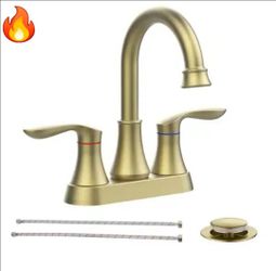 Satico
4 in. Centerset 2-Handle 3-Hole Bathroom Sink Faucet with Pop up Drain in Brushed Gold