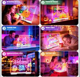 16" Rechargeable LED Drawing Board with 9-Color Light Effects
Birthday & Christmas Gift Idea for Girls/Boys/Kids/Teens, Doodle Neon Glow Pad with Buil