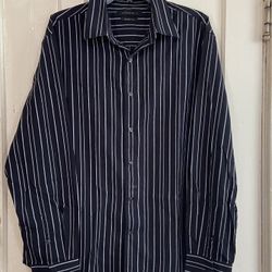 A[x]IST AXIST Men's Button Front Dress Shirt Black Striped Size XL Modern Fit