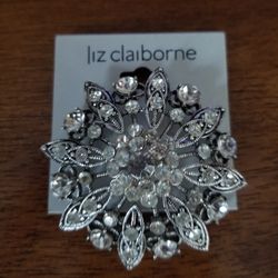 Liz Claiborne Silver Rhinestone Fashion Brooch/New