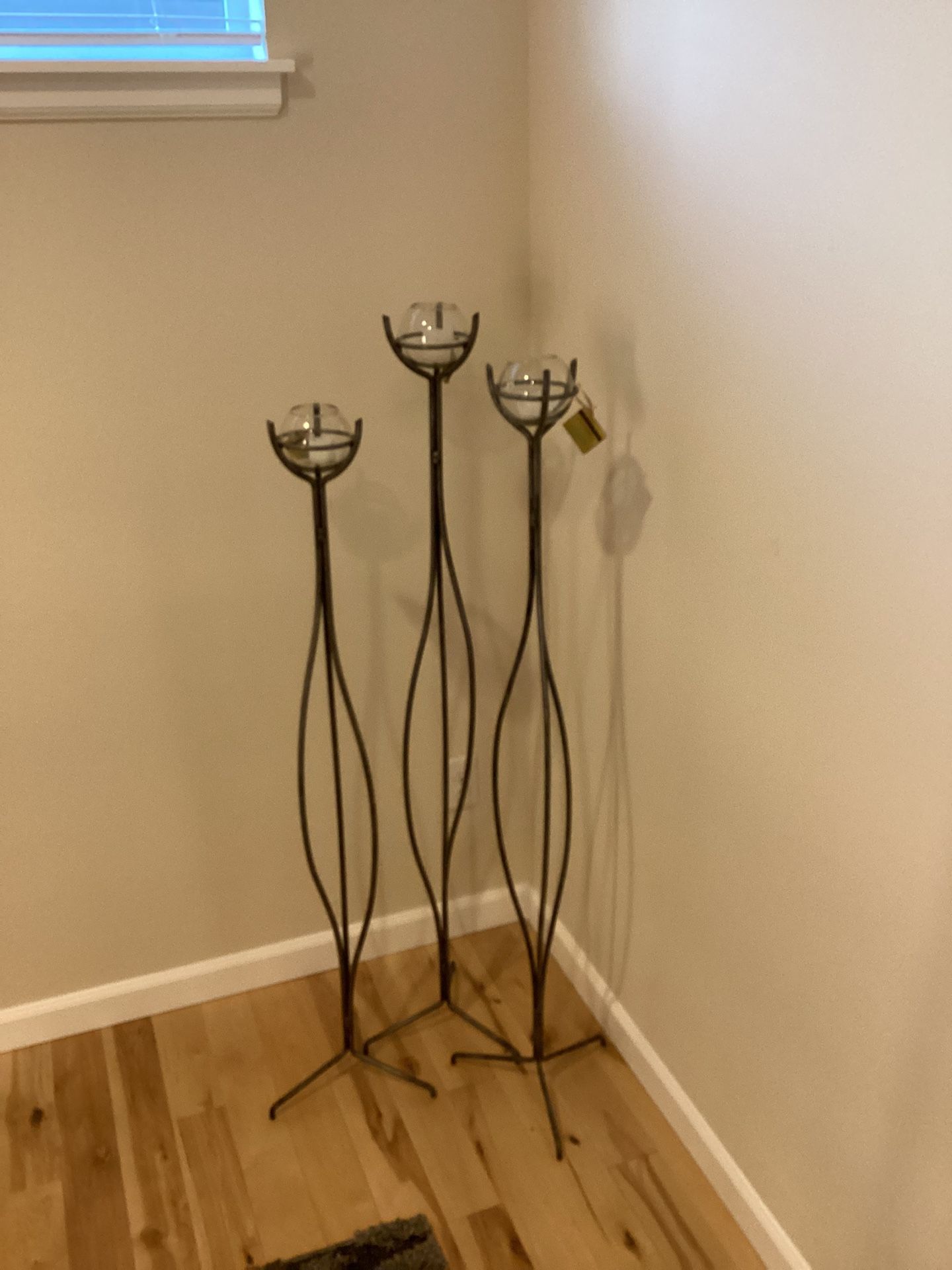 3 Metal & Glass Candle Holder Set