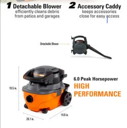 New RIDGID 4 Gal. 6.0 Peak HP Shop Vacuum WD4080 Wet Dry Vac with Detachable Blower, Fine Dust Filter, Hose and Accessories