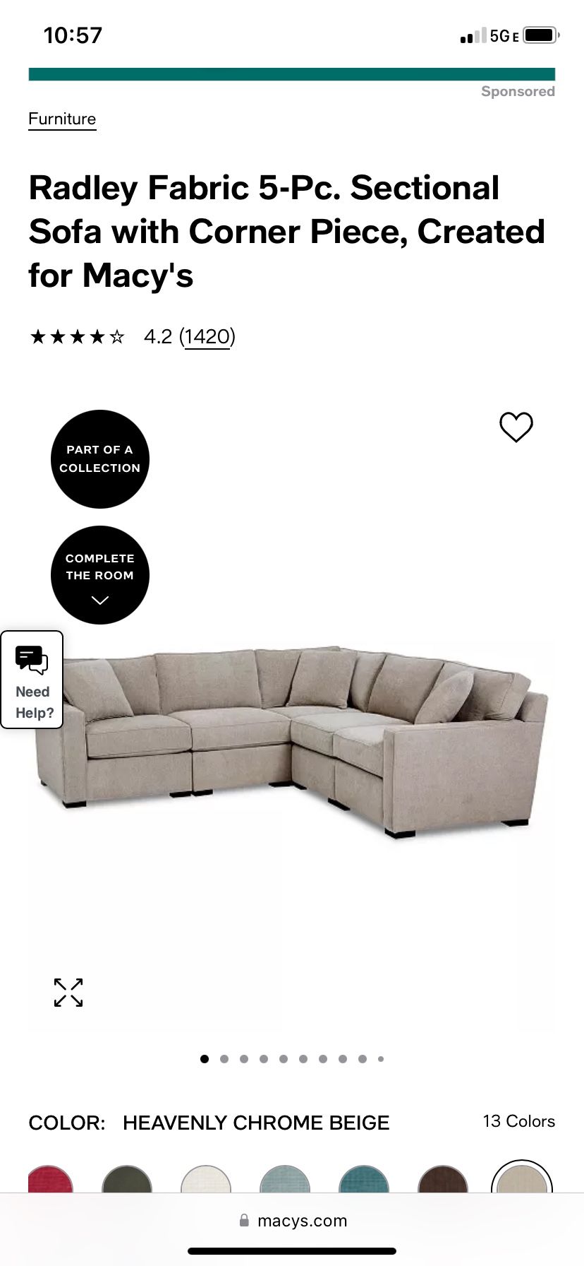 Used Macy’s Radley Sectional