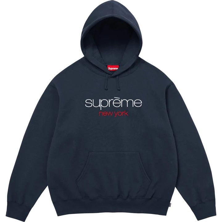 Supreme Classic Logo Hooded Sweatshirt Navy XL