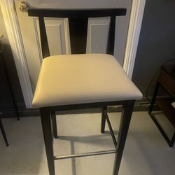 3 Black Bar Stools With Cream Faux Leather Seat 