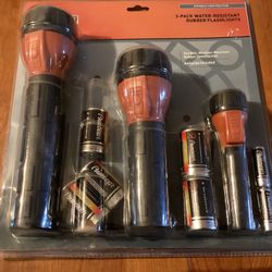 3  Pack Water Resistant Rubber Flashlight.   (NEW )