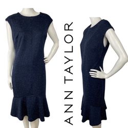 Ann Taylor Speckled Ponte Flounce Shift  Dress 8p