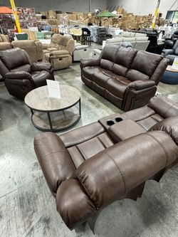 Brown Living Room Recliner 3Pcs Sofa Set 