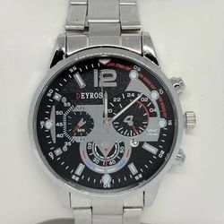 Mens Deyros Fashion Casual Classic Silver Tone Black Silver Dial Date Watch E2