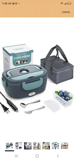 Electric Lunch Box Food Heater, 3 in 1 Ultra Quick Heated Lunch Boxes for Adults, 12V/24V/110V Portable Food Warmer for Car/Truck/Office With Fork Spo