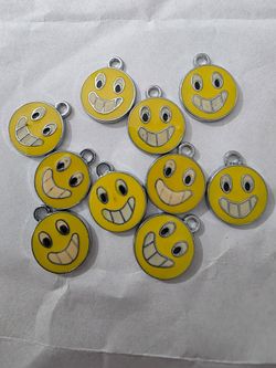 Yellow Smiley Face Enamel Charms – Set of 10