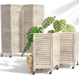 Wood part separation screen with 4 panels of 170.2 cm in height with lockable wheels, part separation separator, self-supporting mural, blind partitio