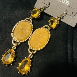 Chicos Amber Color Crystals Gold Color Earring Set 