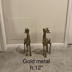 Brand new! pair of gold metal reindeer statues 12 tall