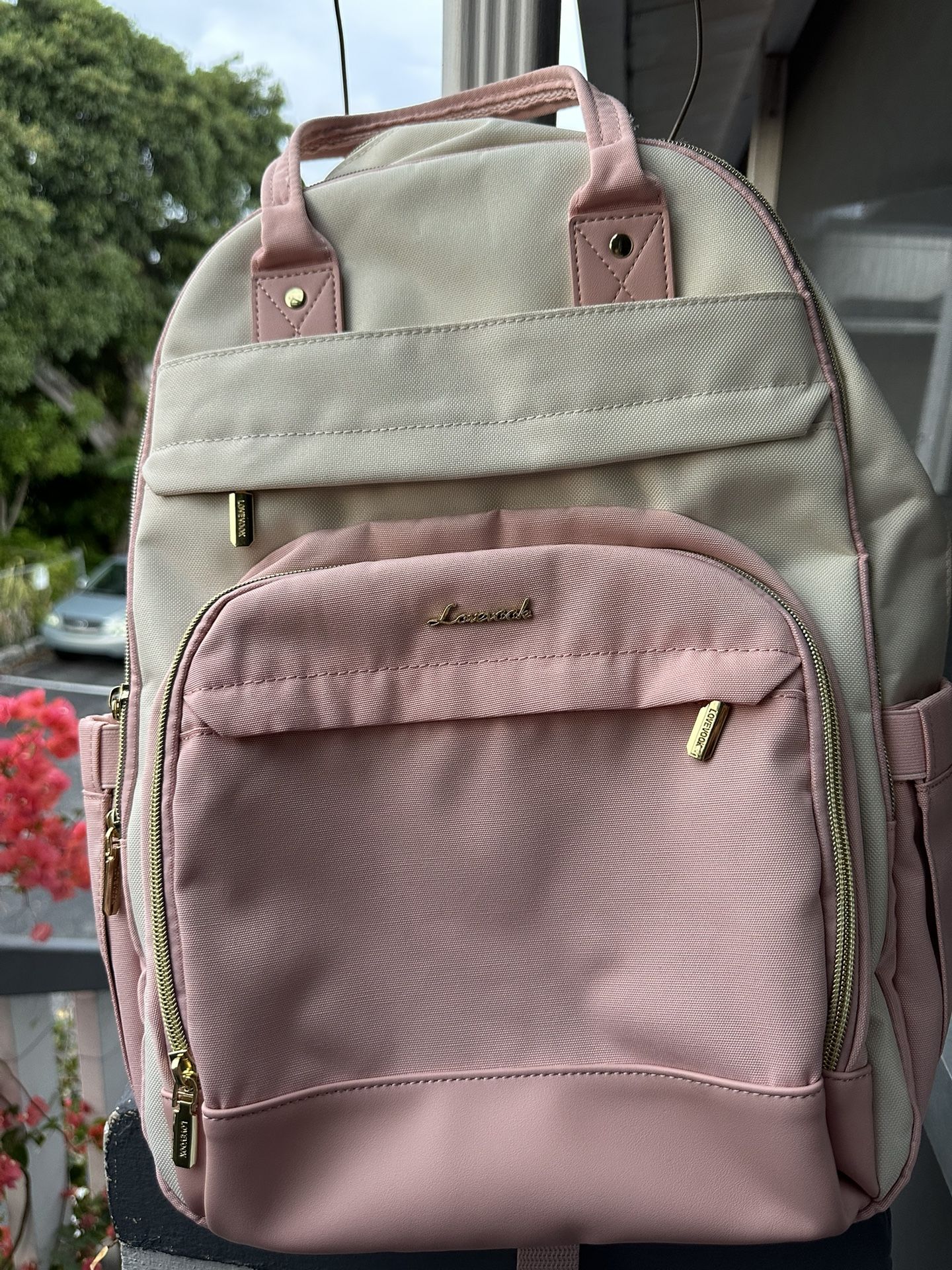 LOVEVOOK Travel Backpack Personal Item Flight Approved 40L  Cream And Pink New