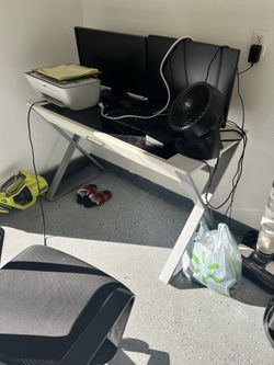 White Glass Computer Desk