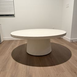 Willy White Concrete 44" Round Pedestal Coffee Table by Leanne Ford