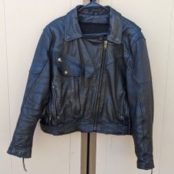 Vintage 1990s Heavy Duty LEATHER Motorcycle Jacket 48 Vented Racing 2XL Black 