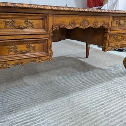 Stunning Ornate Custom Executive Office Desk Richly Carved Wood Oak.