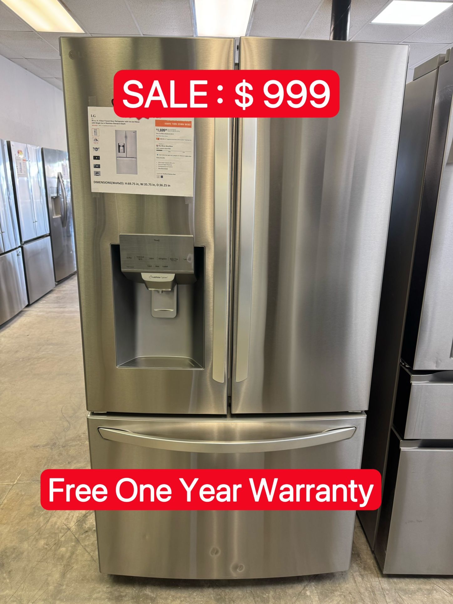 LG 28 cu.ft French door Refrigerator- Open Box-Free One Year Warranty