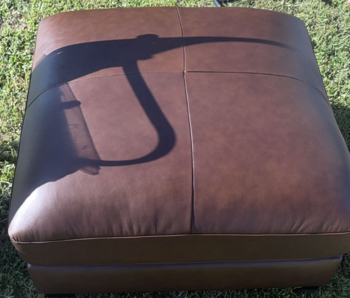 Brand New Brown Leather Wide Square Ottoman