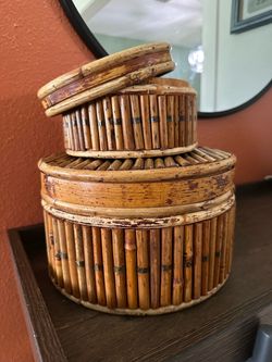 Vintage mid-century bamboo nesting boxes
