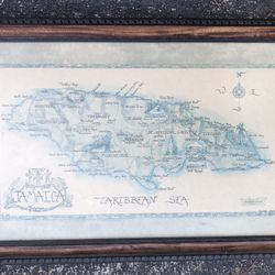 Vintage Caribbean Sea/Jamaica Nicely Framed Map 22 X 14