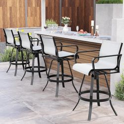 2341f $450 30" Outdoor Swivel Bar Stools Set of 4, Aluminum Bar Height Chairs All-weather Construction with Back Support and Sunbrella Fabric, Ideal